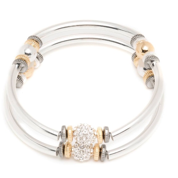 Nine West Jewelry - Nine West set Tri-Tone Crystal Bangle Bracelets